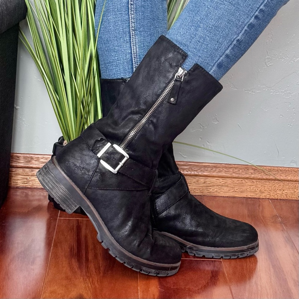 Crown Vintage Black Suede Women's Moto Boots